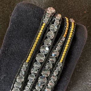 Bracelet-wrist wrap chrystal beads and gold studs